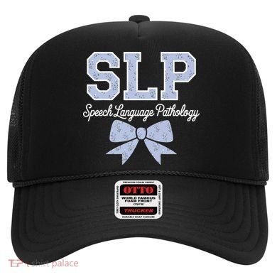SLP Speech Language Pathology Floral Coquette Blue Bow Hat