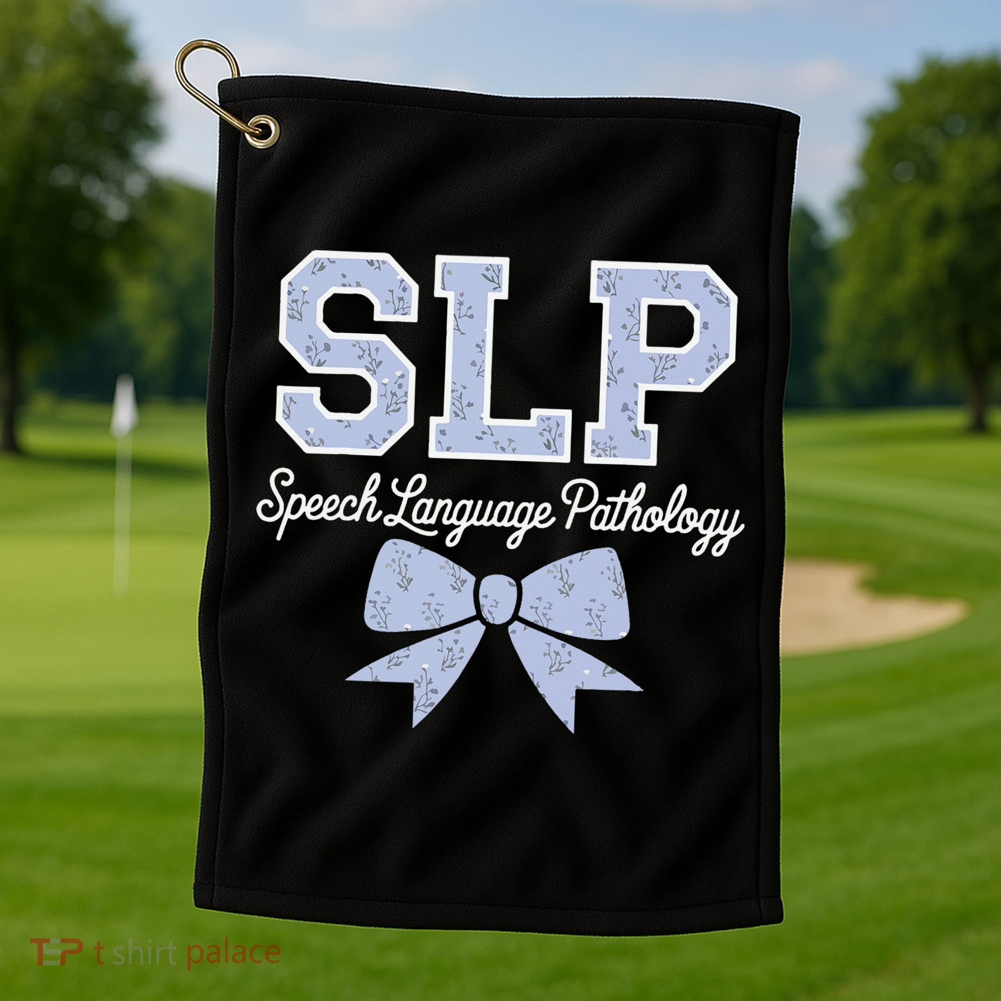 SLP Speech Language Pathology Floral Coquette Blue Bow Golf Towel