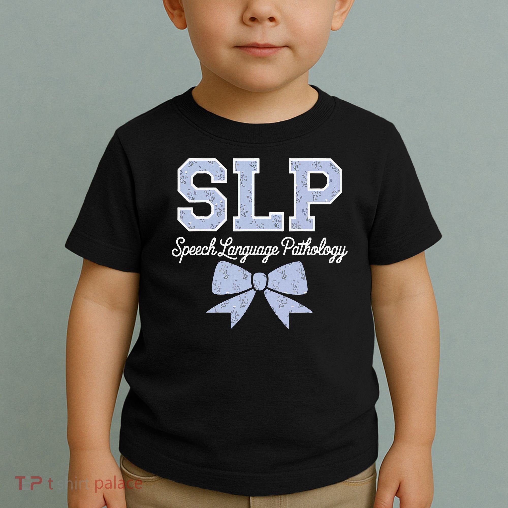 SLP Speech Language Pathology Floral Coquette Blue Bow Toddler T-Shirt