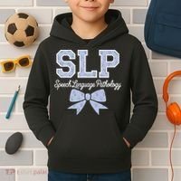 SLP Speech Language Pathology Floral Coquette Blue Bow Kids Hoodie thumb 2