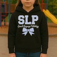 SLP Speech Language Pathology Floral Coquette Blue Bow Kids Hoodie thumb 3