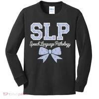 SLP Speech Language Pathology Floral Coquette Blue Bow Kids Long Sleeve Shirt thumb 0