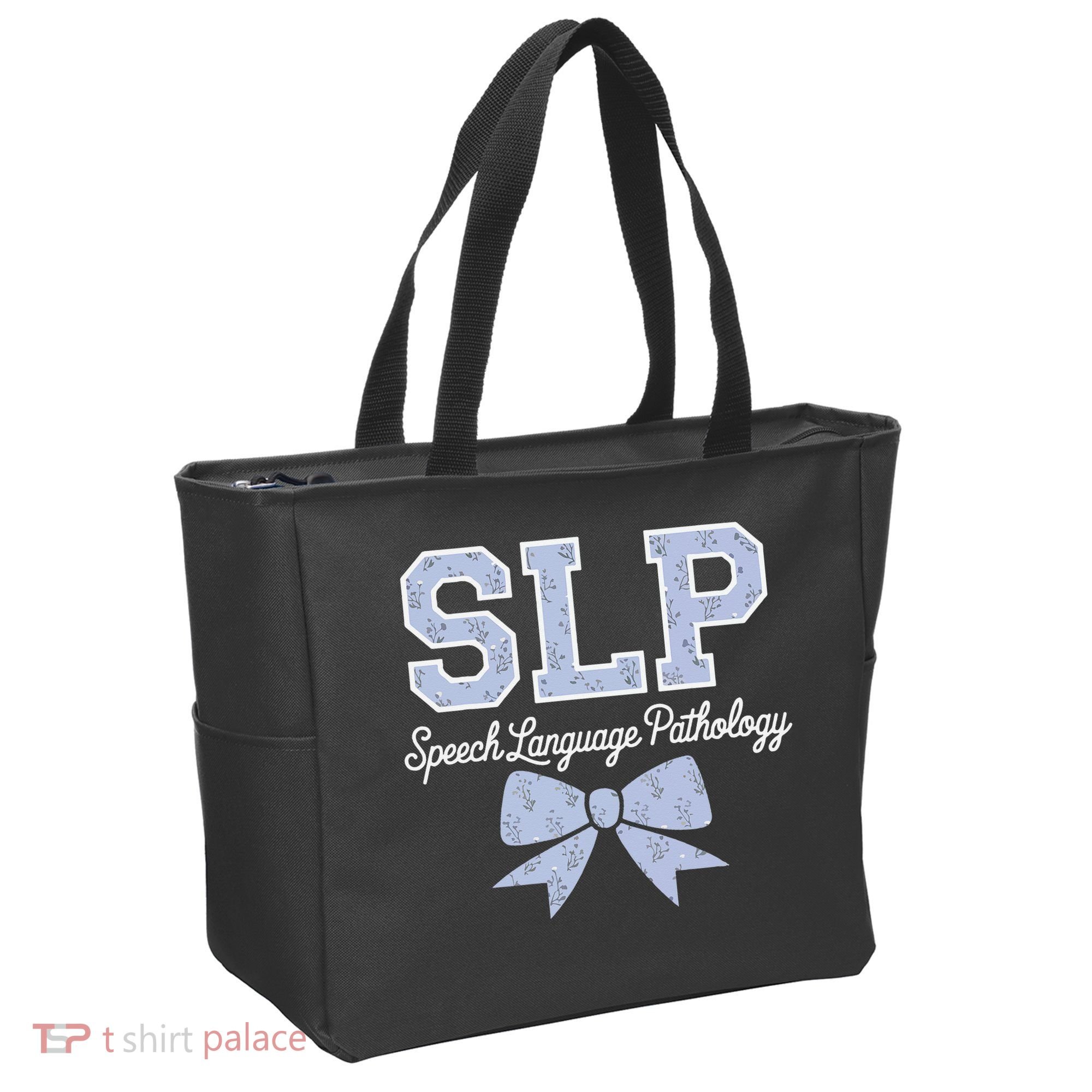 SLP Speech Language Pathology Floral Coquette Blue Bow Tote Bag