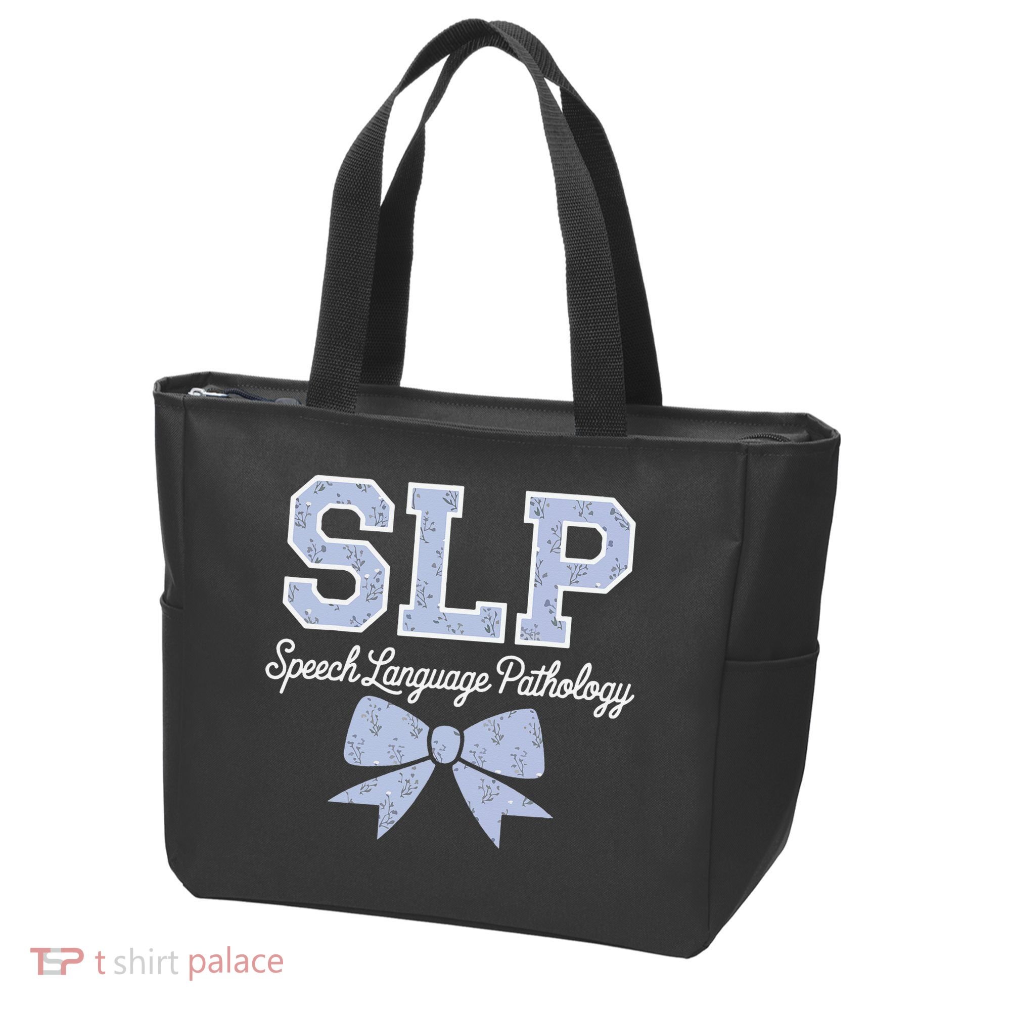 SLP Speech Language Pathology Floral Coquette Blue Bow Tote Bag