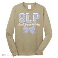 SLP Speech Language Pathology Floral Coquette Blue Bow Long Sleeve Shirt thumb 0
