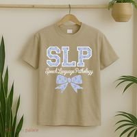 SLP Speech Language Pathology Floral Coquette Blue Bow T-Shirt thumb 2