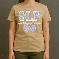 SLP Speech Language Pathology Floral Coquette Blue Bow T-Shirt thumb 4