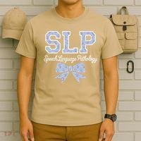 SLP Speech Language Pathology Floral Coquette Blue Bow T-Shirt thumb 6