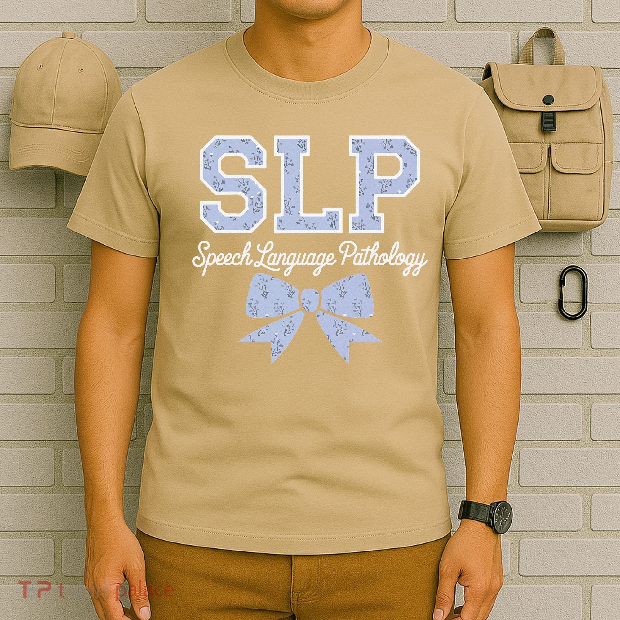 SLP Speech Language Pathology Floral Coquette Blue Bow T-Shirt