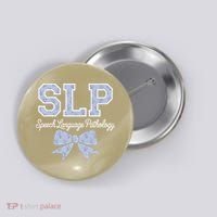 SLP Speech Language Pathology Floral Coquette Blue Bow Button thumb 0