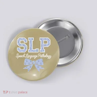 SLP Speech Language Pathology Floral Coquette Blue Bow Button