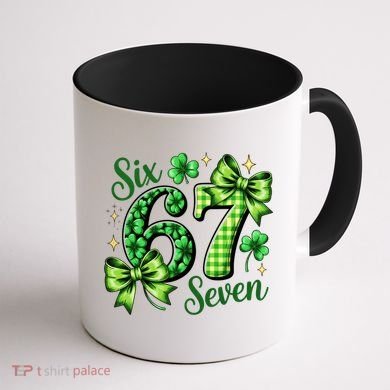 Six Seven Lucky Numbers Shamrock 67 St Patricks Day Coffee Mug back