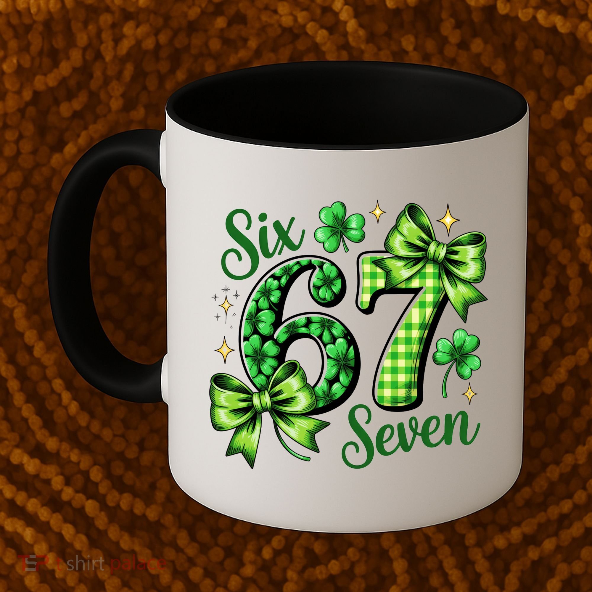 Six Seven Lucky Numbers Shamrock 67 St Patricks Day Coffee Mug