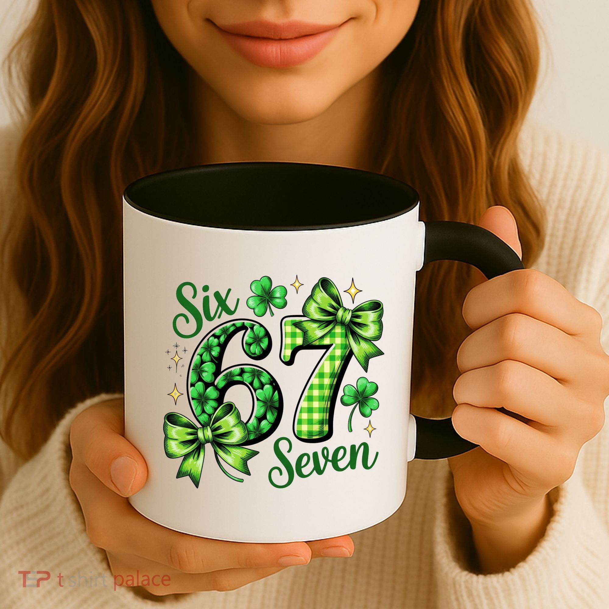 Six Seven Lucky Numbers Shamrock 67 St Patricks Day Coffee Mug