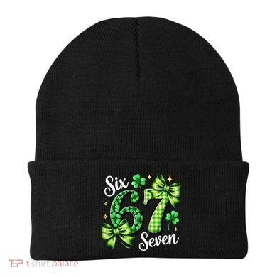 Six Seven Lucky Numbers Shamrock 67 St Patricks Day Beanie
