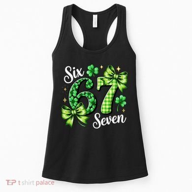 Six Seven Lucky Numbers Shamrock 67 St Patricks Day Women's Tank Top