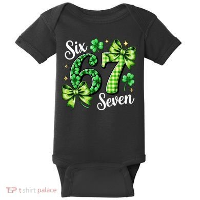 Six Seven Lucky Numbers Shamrock 67 St Patricks Day Baby Bodysuit