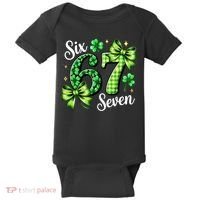 Six Seven Lucky Numbers Shamrock 67 St Patricks Day Baby Bodysuit thumb 0