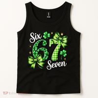 Six Seven Lucky Numbers Shamrock 67 St Patricks Day Tank Top thumb 2