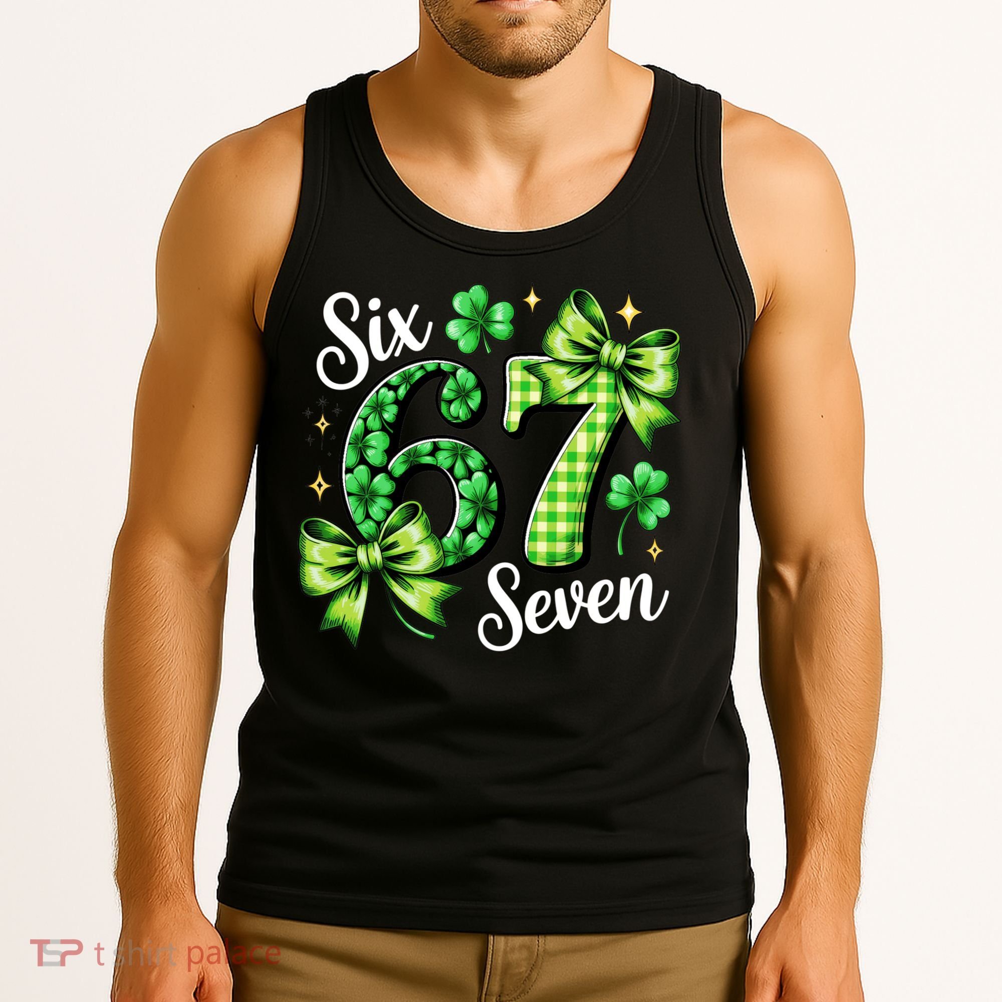 Six Seven Lucky Numbers Shamrock 67 St Patricks Day Tank Top