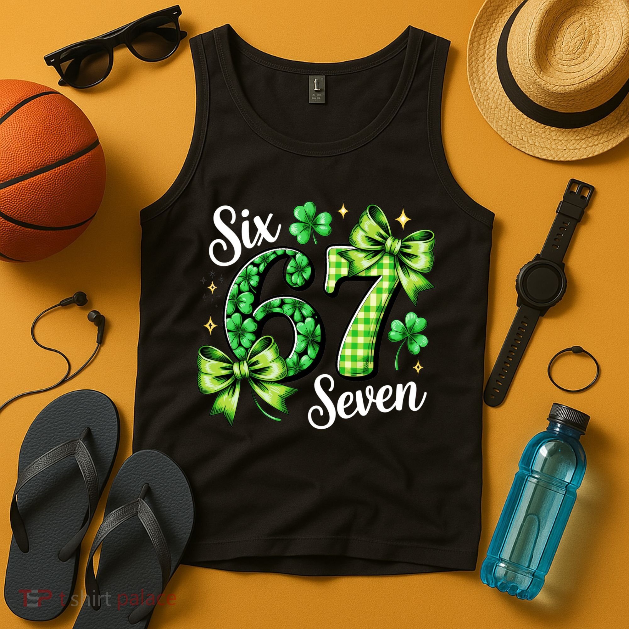 Six Seven Lucky Numbers Shamrock 67 St Patricks Day Tank Top