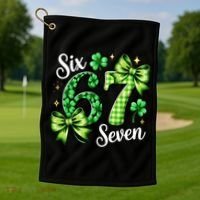 Six Seven Lucky Numbers Shamrock 67 St Patricks Day Golf Towel thumb 1
