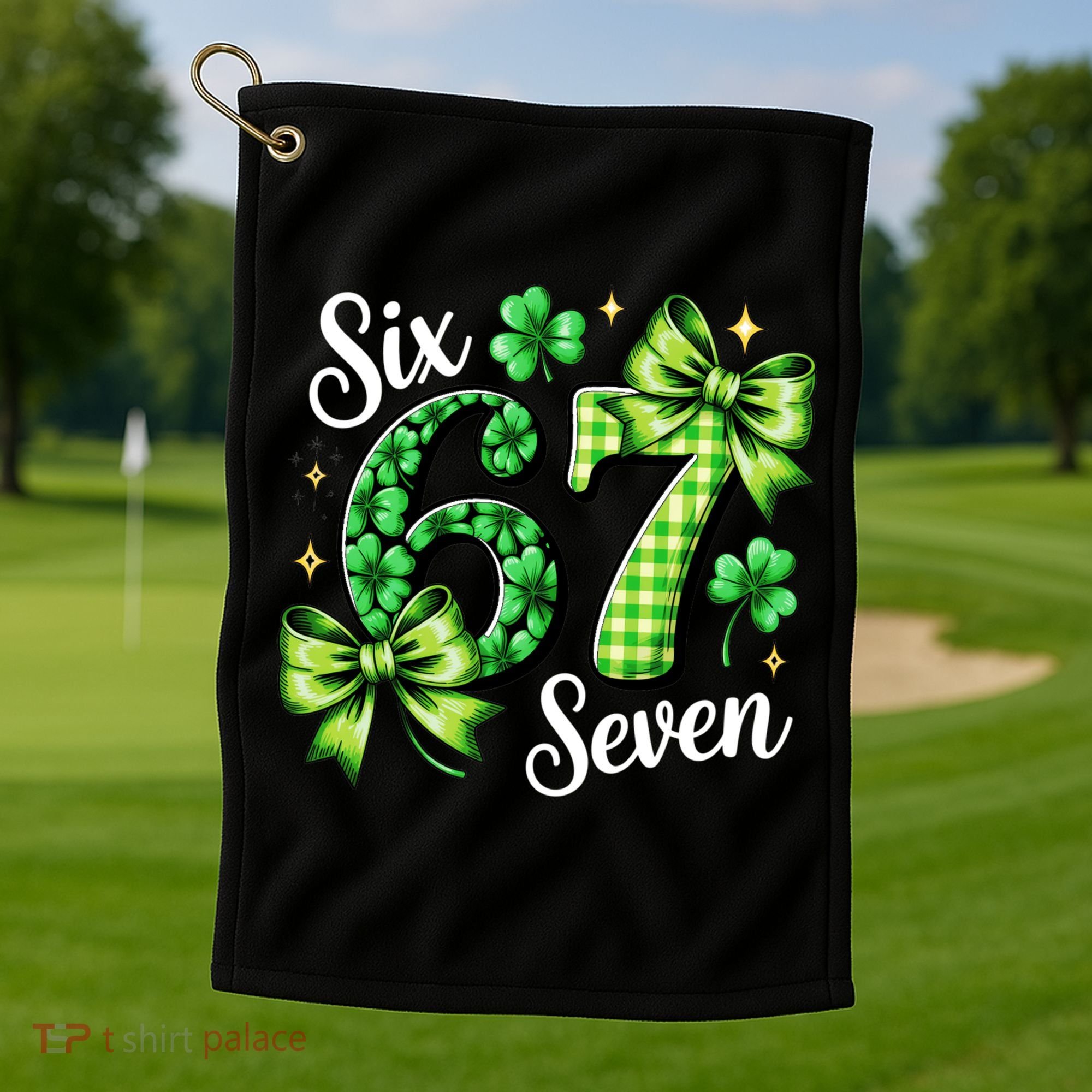 Six Seven Lucky Numbers Shamrock 67 St Patricks Day Golf Towel