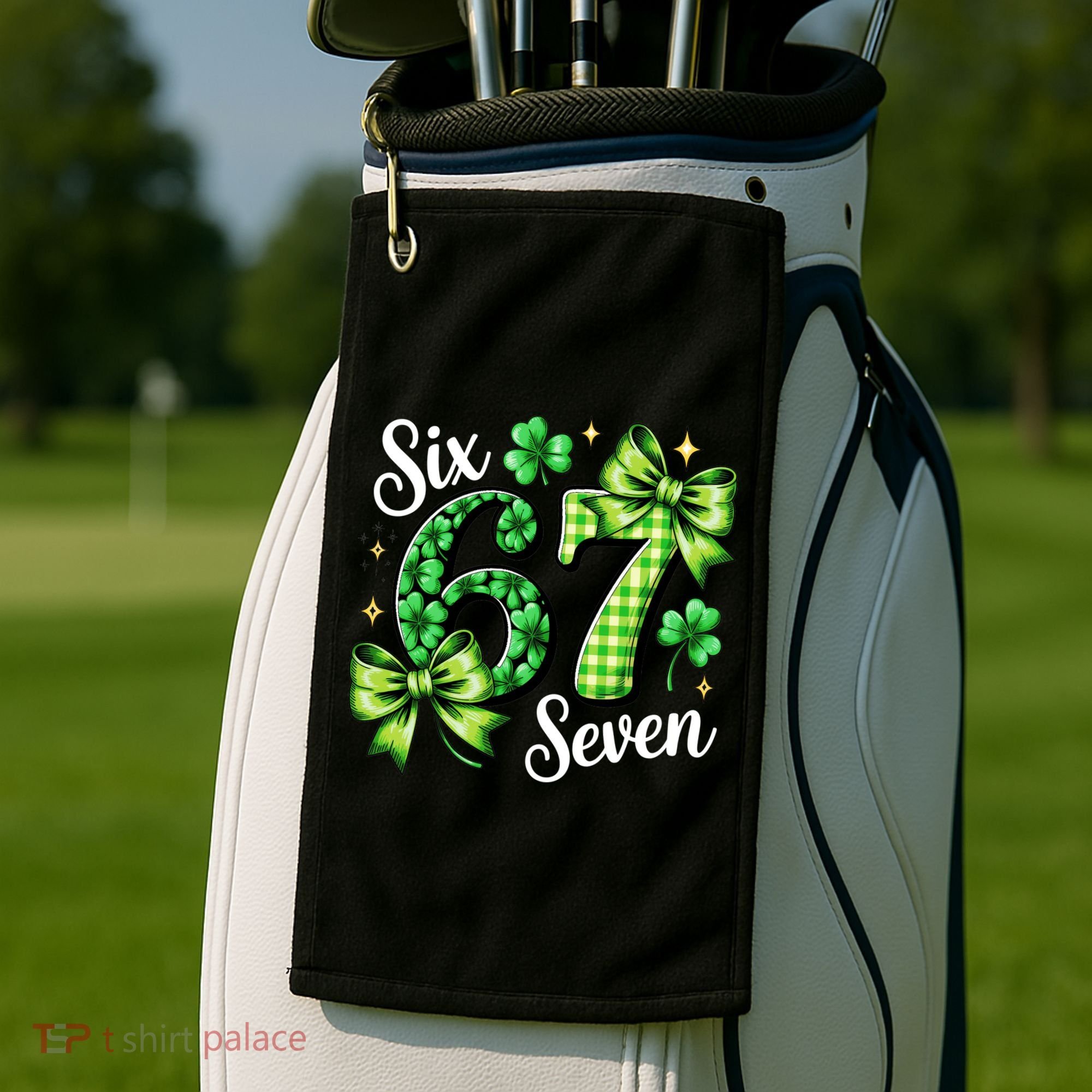 Six Seven Lucky Numbers Shamrock 67 St Patricks Day Golf Towel