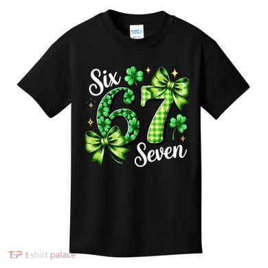 Six Seven Lucky Numbers Shamrock 67 St Patricks Day Kids T-Shirt