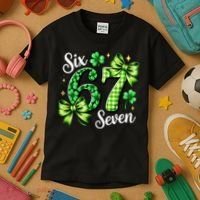 Six Seven Lucky Numbers Shamrock 67 St Patricks Day Kids T-Shirt thumb 3