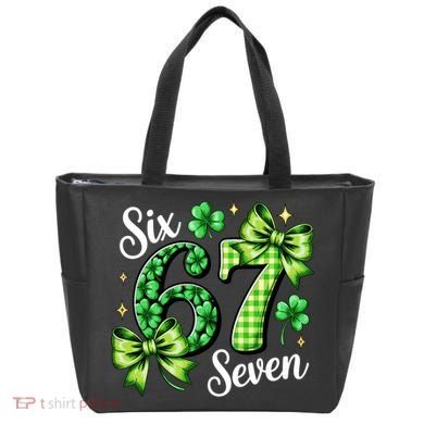 Six Seven Lucky Numbers Shamrock 67 St Patricks Day Tote Bag
