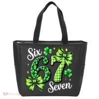 Six Seven Lucky Numbers Shamrock 67 St Patricks Day Tote Bag thumb 0