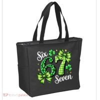 Six Seven Lucky Numbers Shamrock 67 St Patricks Day Tote Bag thumb 2