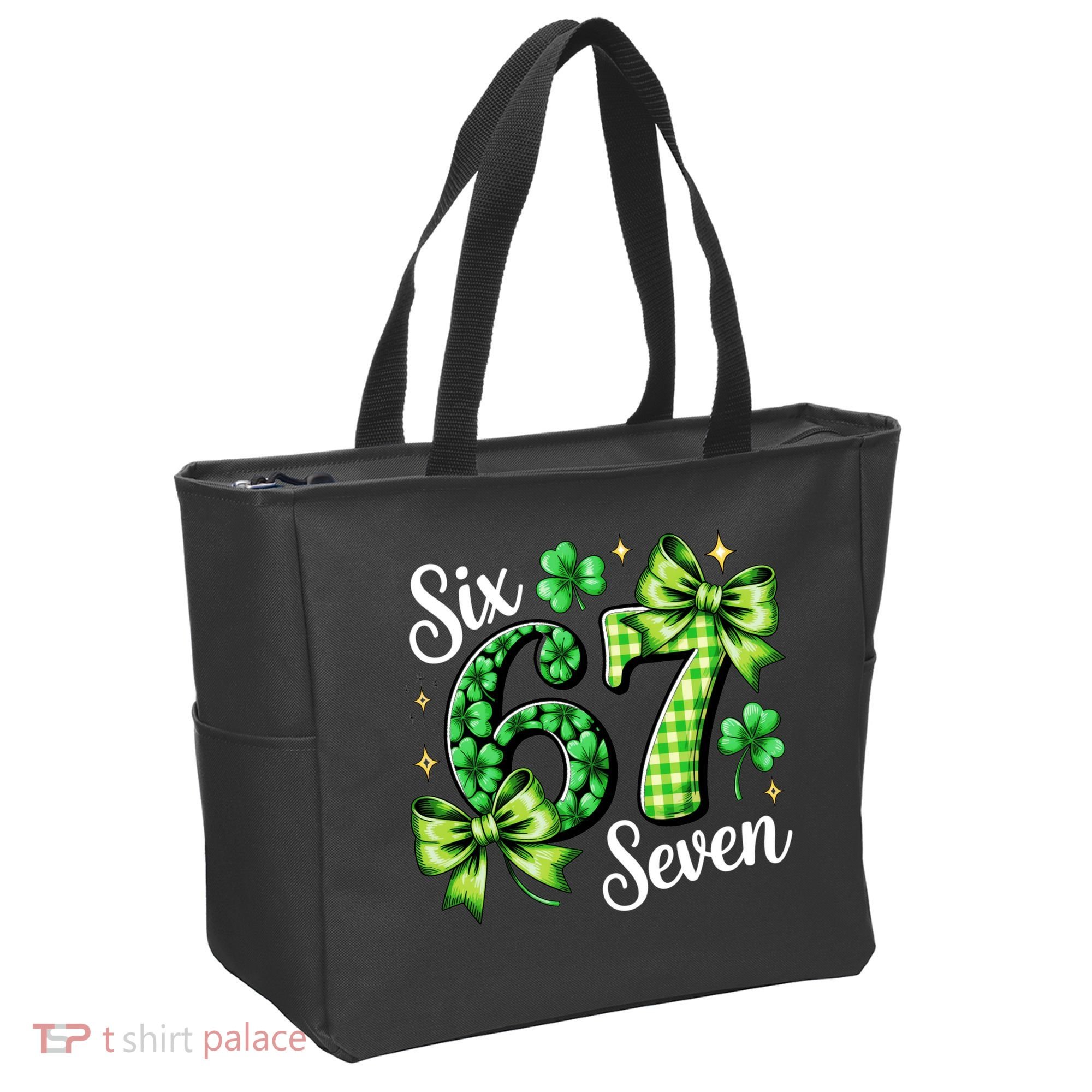 Six Seven Lucky Numbers Shamrock 67 St Patricks Day Tote Bag