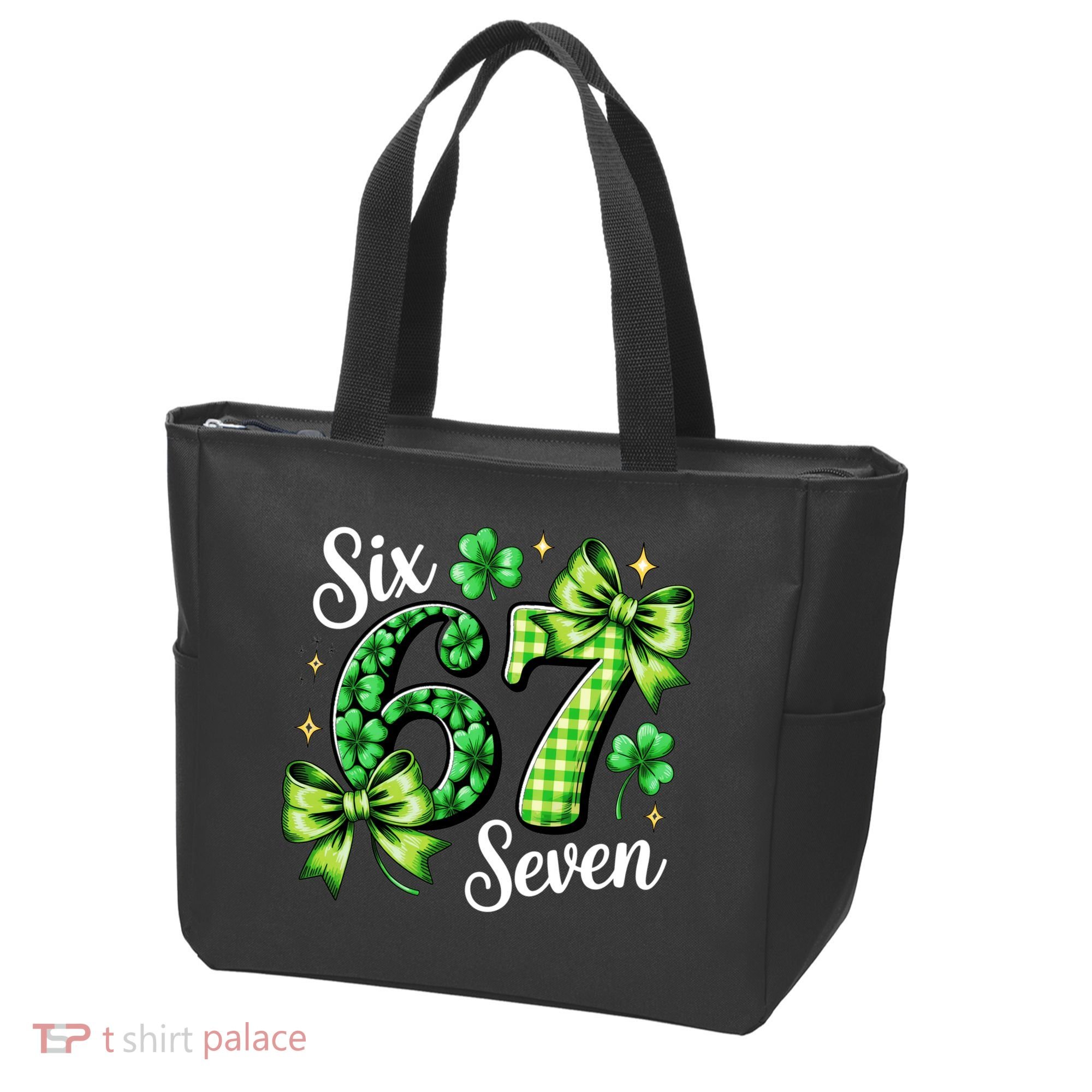 Six Seven Lucky Numbers Shamrock 67 St Patricks Day Tote Bag