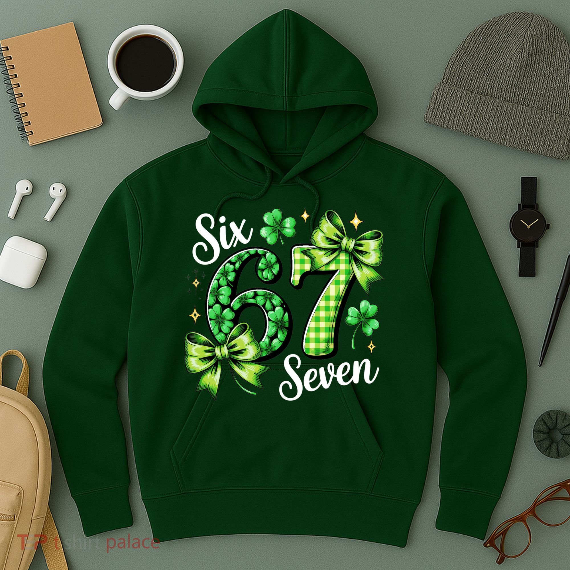 Six Seven Lucky Numbers Shamrock 67 St Patricks Day Hoodie