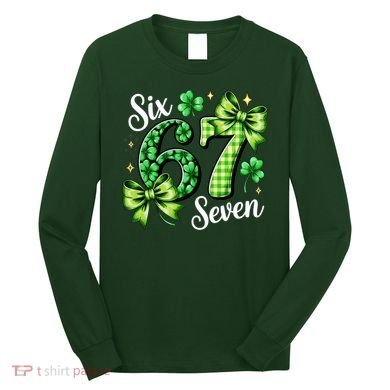 Six Seven Lucky Numbers Shamrock 67 St Patricks Day Long Sleeve Shirt