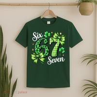 Six Seven Lucky Numbers Shamrock 67 St Patricks Day T-Shirt thumb 2