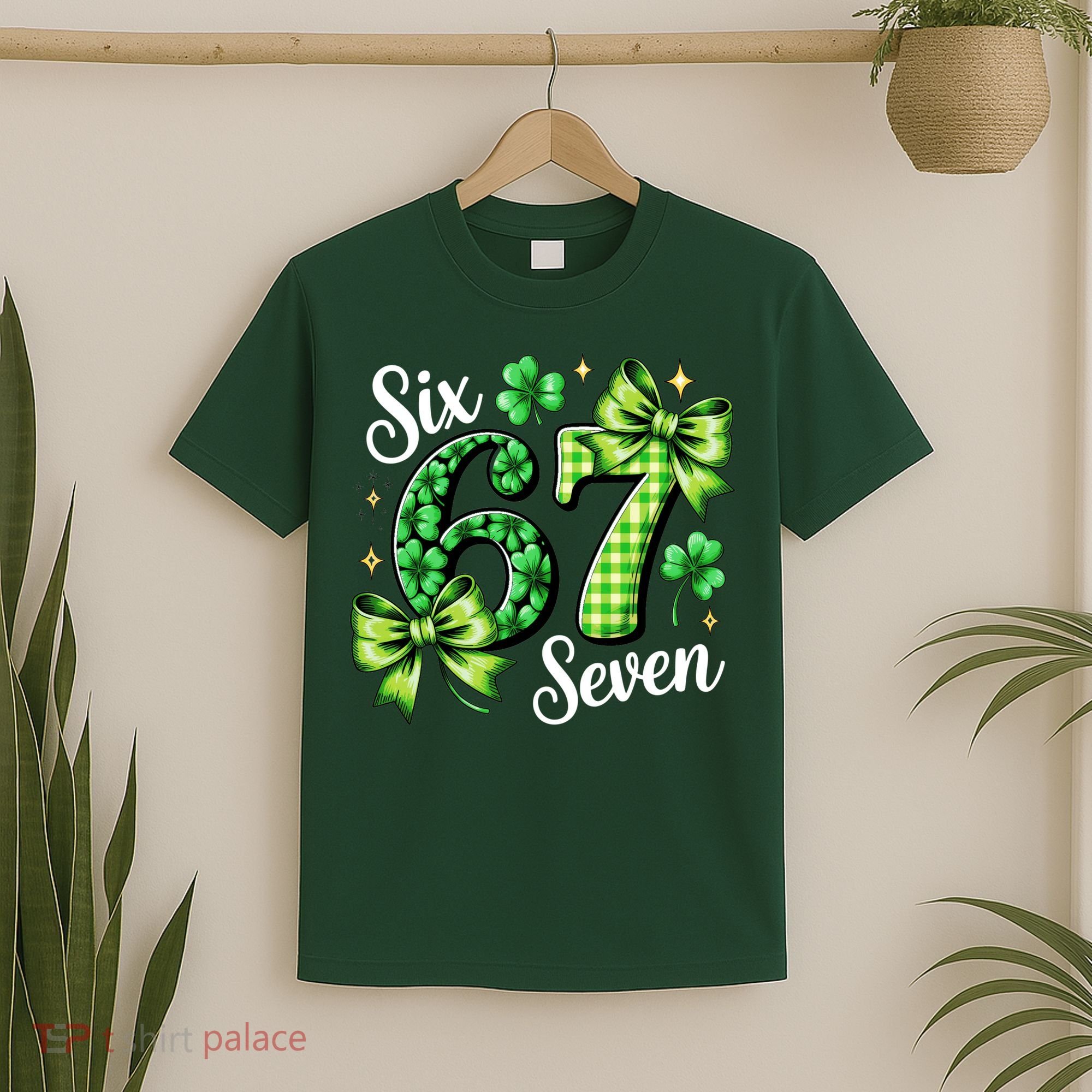 Six Seven Lucky Numbers Shamrock 67 St Patricks Day T-Shirt