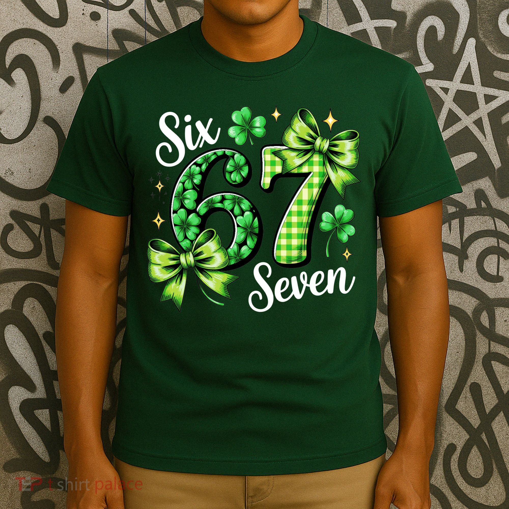 Six Seven Lucky Numbers Shamrock 67 St Patricks Day T-Shirt