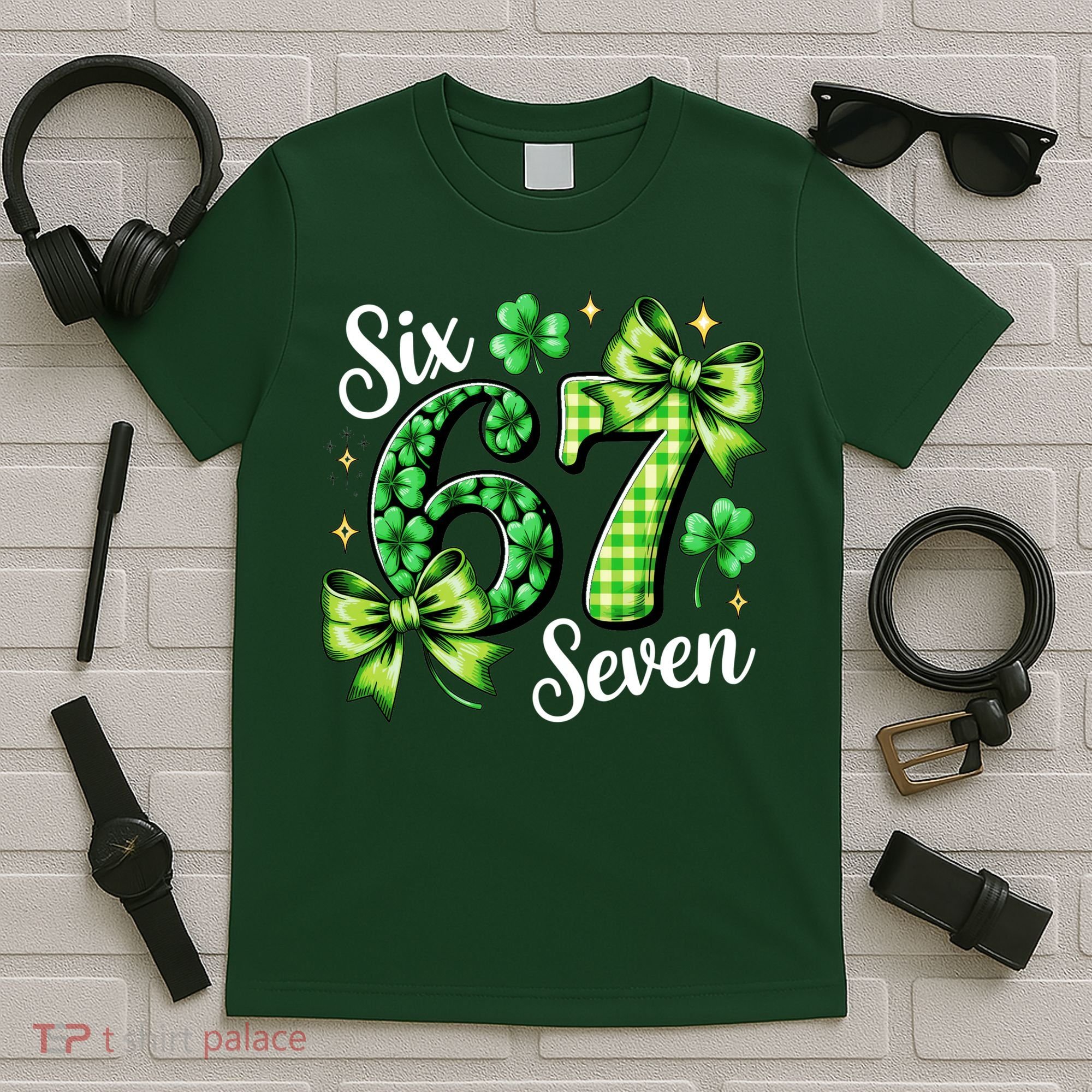 Six Seven Lucky Numbers Shamrock 67 St Patricks Day T-Shirt