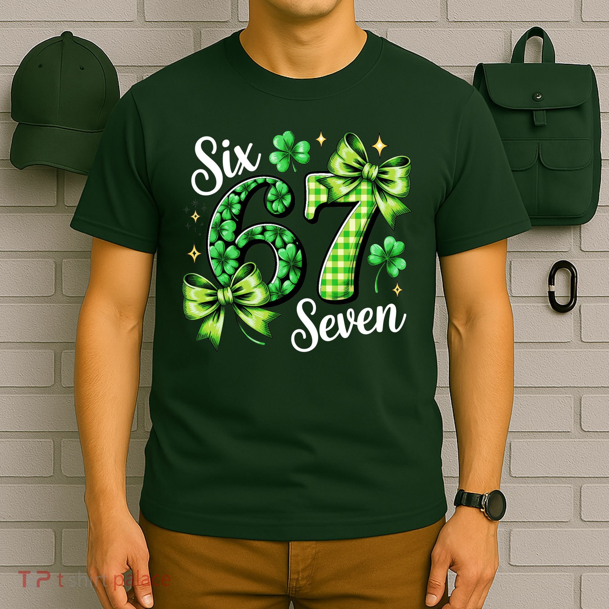 Six Seven Lucky Numbers Shamrock 67 St Patricks Day T-Shirt