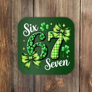 Six Seven Lucky Numbers Shamrock 67 St Patricks Day Coaster