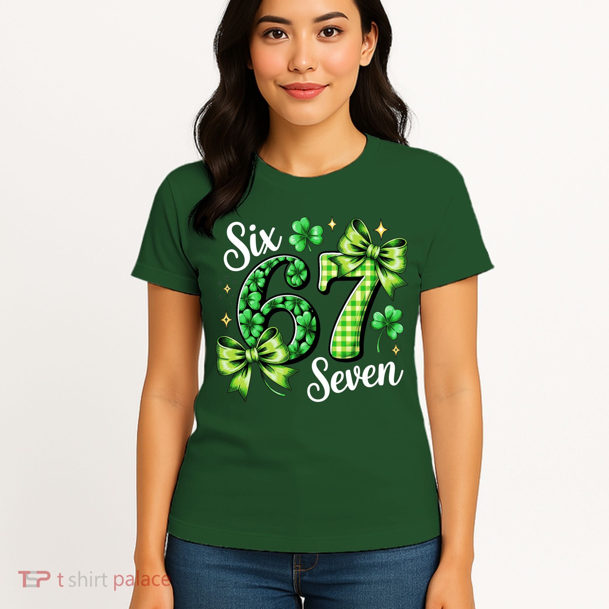 Six Seven Lucky Numbers Shamrock 67 St Patricks Day Women's T-Shirt