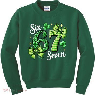 Six Seven Lucky Numbers Shamrock 67 St Patricks Day Kids Sweatshirt