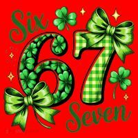 Six Seven Lucky Numbers Shamrock 67 St Patricks Day Santa Hat thumb 1