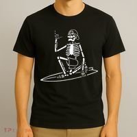 Skeleton Surfing Lazy Halloween Costume Skull Bones Surfer T-Shirt thumb 3
