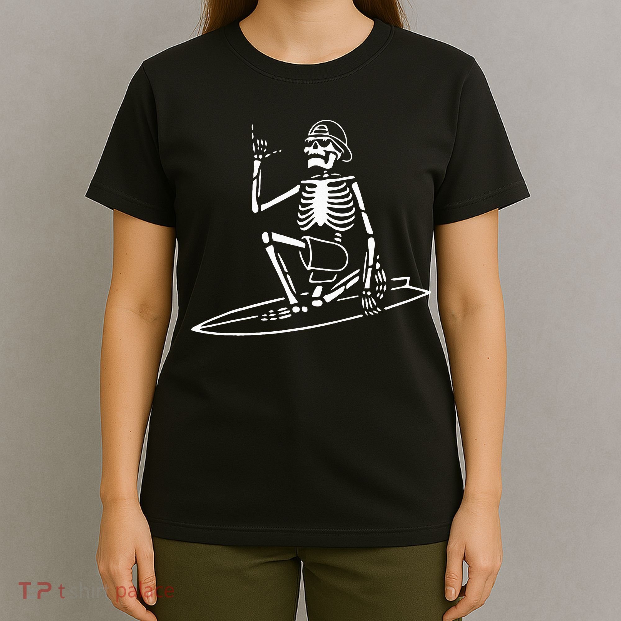 Skeleton Surfing Lazy Halloween Costume Skull Bones Surfer T-Shirt