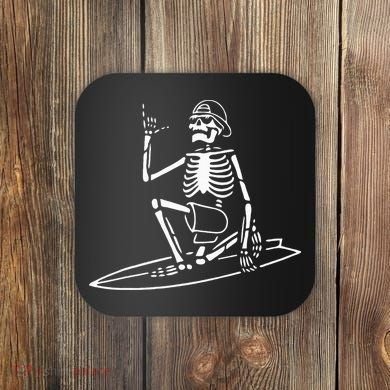 Skeleton Surfing Lazy Halloween Costume Skull Bones Surfer Coaster