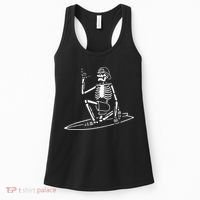 Skeleton Surfing Lazy Halloween Costume Skull Bones Surfer Women's Tank Top thumb 0